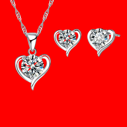 Heart Crystal 925 Sterling Silver Jewelry Set – Elegant Wedding & Engagement Gift
