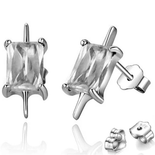925 Sterling Silver Asymmetrical CZ Stud Earrings for Women