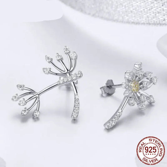 JEW009AX Authentic 925 Sterling Silver Blooming Dandelion Love Flower Clear Cubic Zircon Jewelry Sets - Klixstore