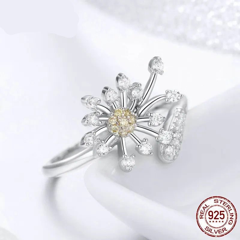 JEW009AX Authentic 925 Sterling Silver Blooming Dandelion Love Flower Clear Cubic Zircon Jewelry Sets - Klixstore