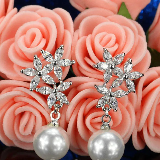 Flower Pearl Drop Earrings
