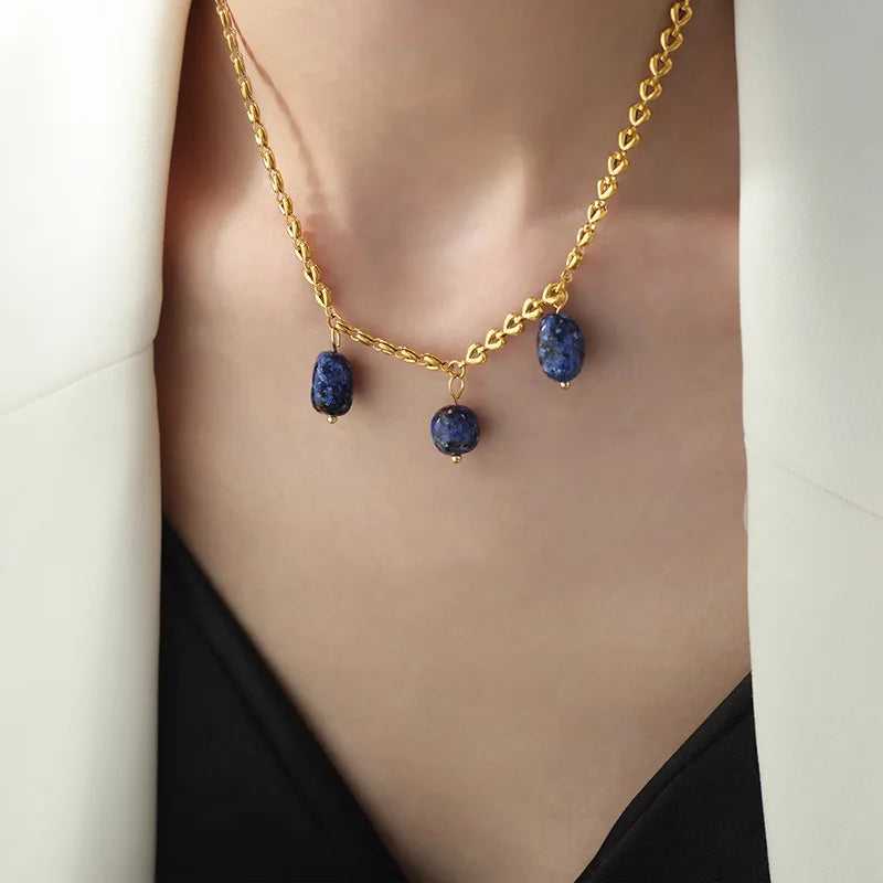 18k Gold Agate Pendant Chain Necklace for Women