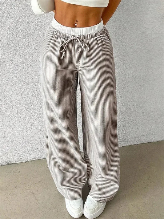 Casual Striped Woven Wide Leg Pants