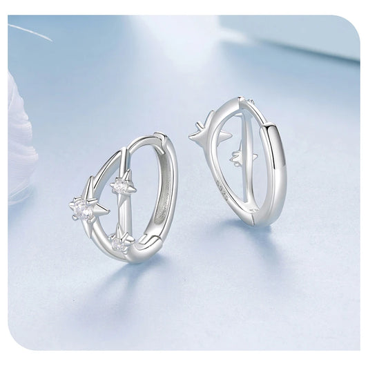 JEW026ER
Solid 925 Sterling Silver Stars Hoop Earrings for Women Double Layer CZ Huggie Earrings Hypoallergenic Jewelry - Klixstore