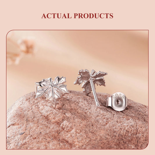 JEW024ER 925 Sterling Silver Falling Maple Leaves Stud Earrings For Women , Autumn Themed Flower - Klixstore
