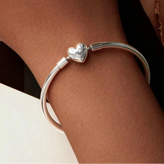 925 Silver Glossy Heart Clasp Charm Bracelet
