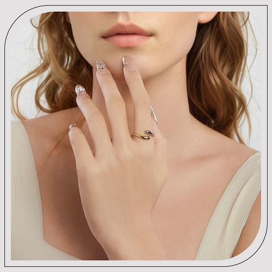 JEW007R 925 Sterling Silver Two-Tone Waterdrop Open Adjustable Ring - Klixstore