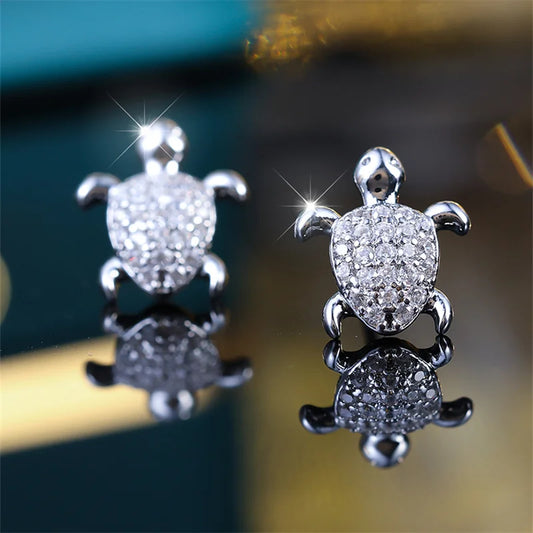 White Zircon Turtle Stud Earrings