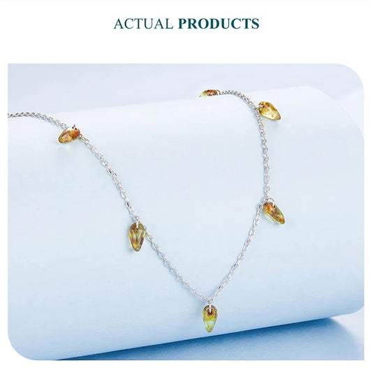 Tassel Amber Color Glass Beads Necklace