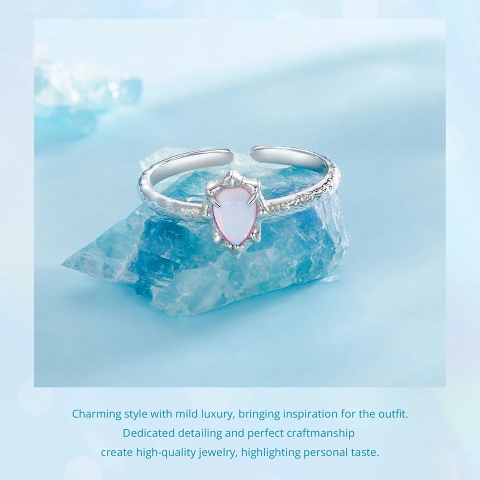 JEW009R 925 Sterling Silver Aurora Opal Solitaire Ring, Gold Plated Adjustable - Klixstore