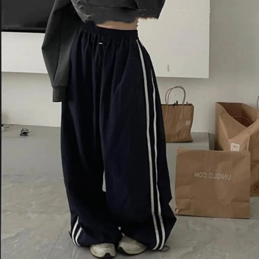 Retro Striped Wide Leg Baggy Pants for Women