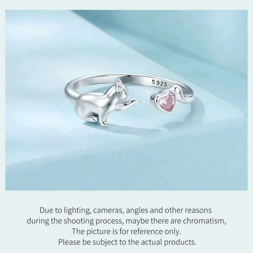 JEW029R 925 Sterling Silver Cute Cat Ring for Women, Lovely Pet Animals Open Ring - Klixstore