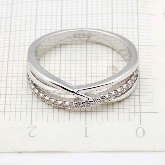 925 Sterling Silver CZ Pave Cross Bridal Ring Set for Women