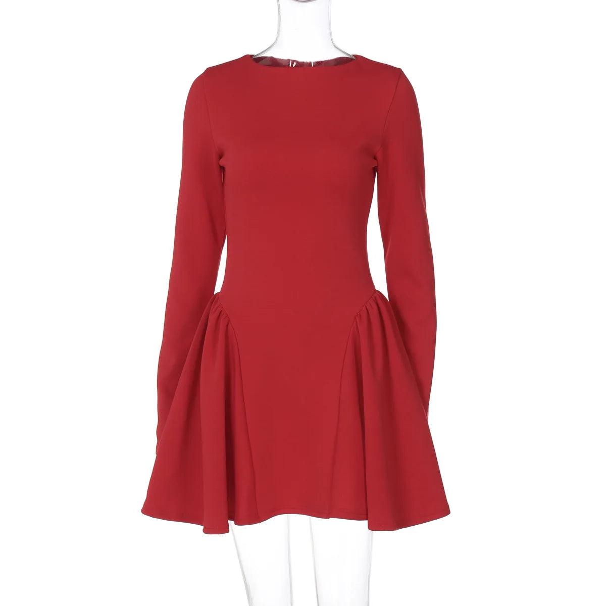 CLO045DJ
Elegant Long Sleeve Tunics A-line Party Dresses for Women Autumn O-neck High Waist Ruched - Klixstore