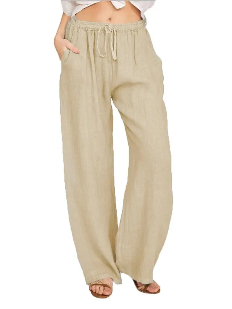 Cotton Linen Pants Casual Loose Solid Elastic
