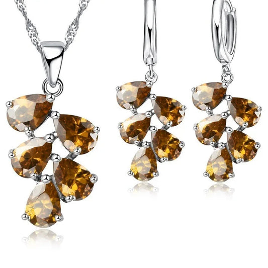 925 Sterling Silver Bridal Jewelry Set with Austrian Crystal Plant Design