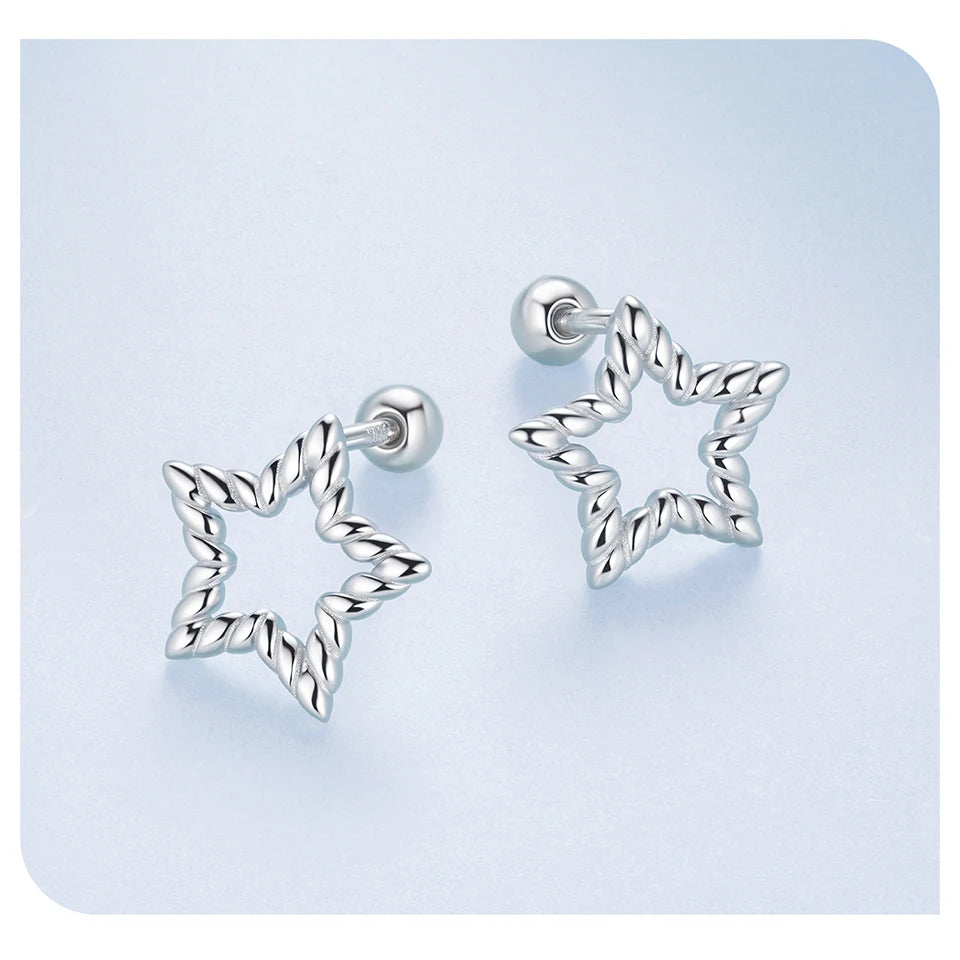 JEW027ER
925 Sterling Silver Vintage Texture Heart Stud Earrings for Women, Hollowed Star Earring - Klixstore