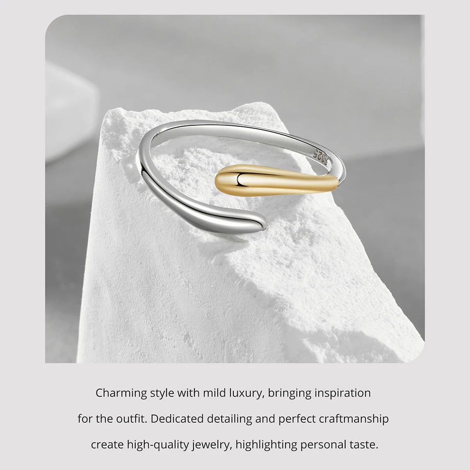 JEW007R 925 Sterling Silver Two-Tone Waterdrop Open Adjustable Ring - Klixstore