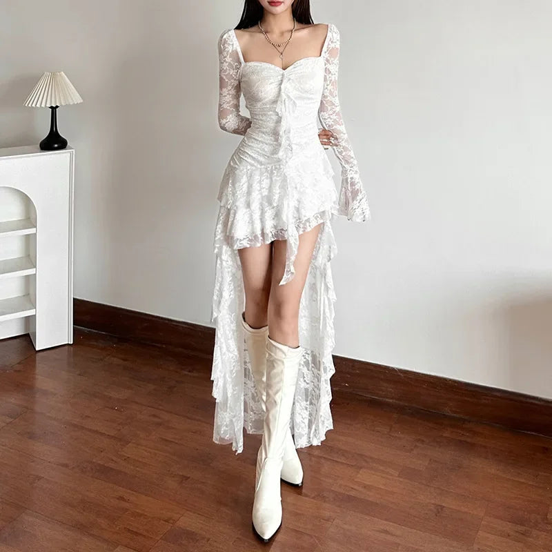 Goth Lace Flare Sleeve Square Neck Dress