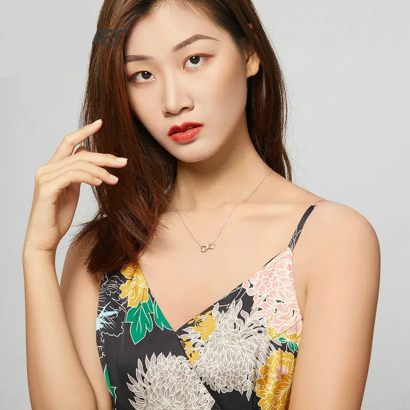 JEW004NEC Authentic 925 Sterling Silver Rose Flower Infinity Love Short Neckalce - Klixstore