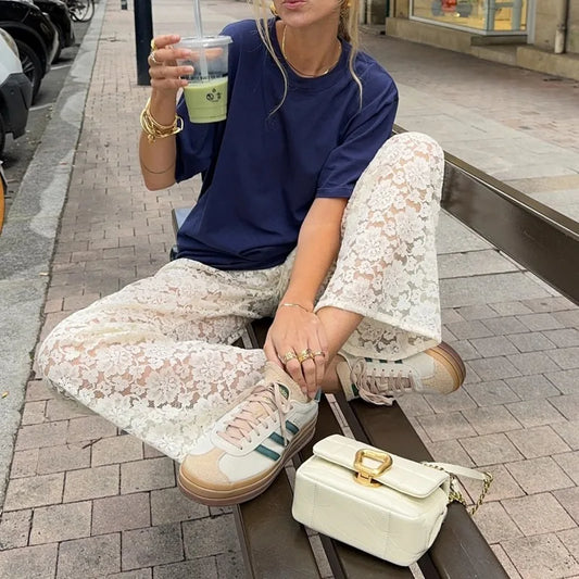 Vintage Wide Leg Lace Pants for Women