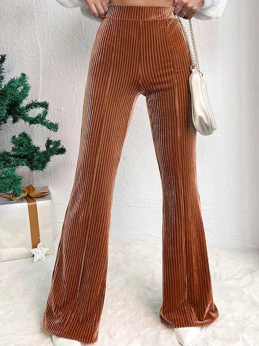 High Waist Velvet Corduroy Bell-Bottom Pants for Women