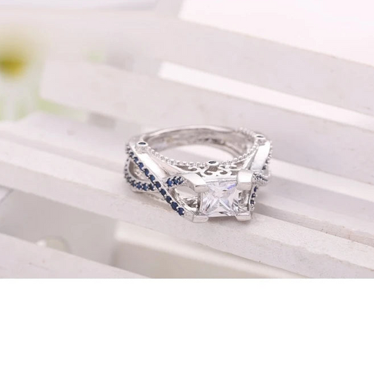 Luxury 925 Sterling Silver Square Bridal Ring for Women