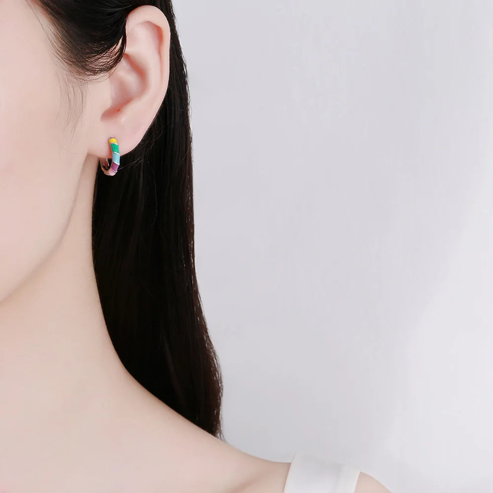 925 Sterling Silver Rainbow Round Earrings for Women