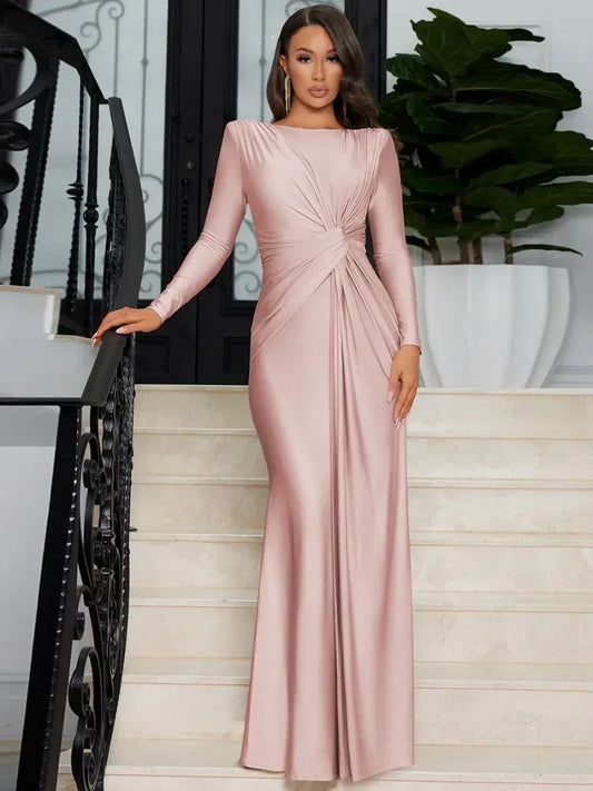 Elegant High Waist Long Sleeve Maxi Dress for Women 2025