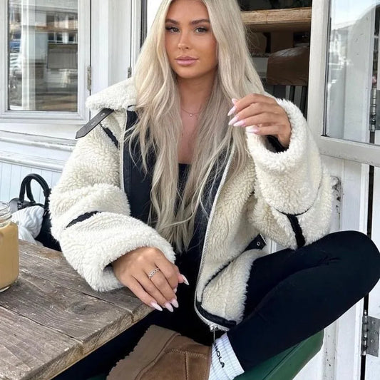 Women's Faux Fur Motorcycle Jacket 2025