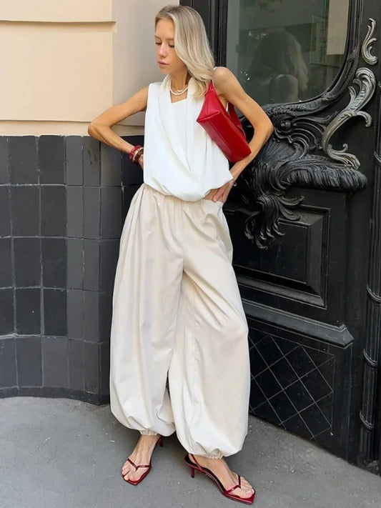 CLO002PT
Fashion Woman Clothes 2025 Autumn Wide Leg Pants Ladies Loose Solid Cotton Pants - Klixstore