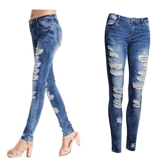 Women's High Waist Ripped Skinny Jeans