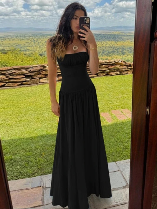 CLO010DJ
Women's Sleeveless High Waist Corset Dress Outfit Female Spaghetti Strap Slash Neck Tunics A-line Long Dresses - Klixstore