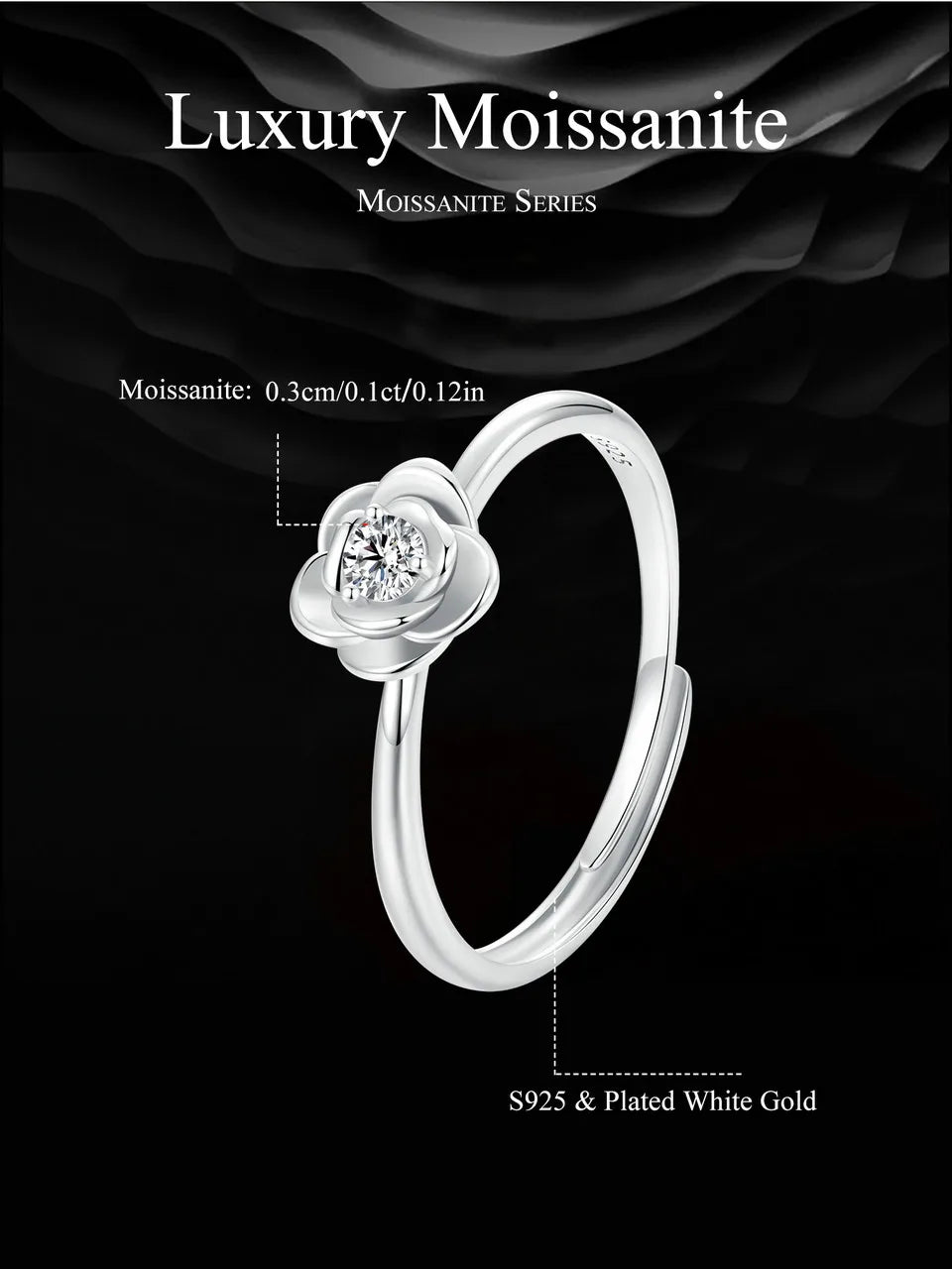 JEW021R Flower Moissanite Engagement Rings for Women, 925 Sterling Silver - Klixstore