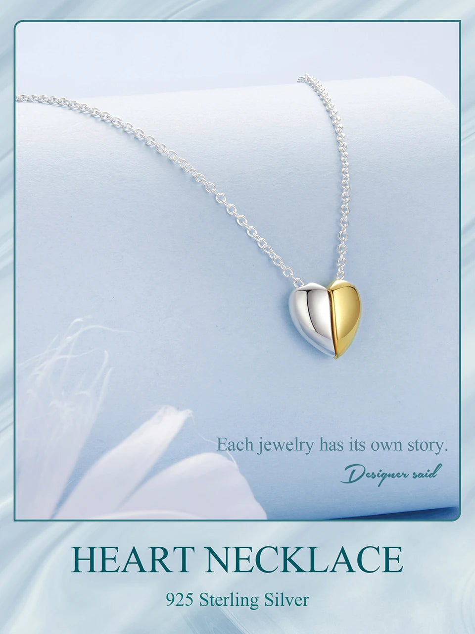 JEW002NEC Gold Plated Heart Pendant Necklace for Women, 925 Sterling Silver Couple Heart Fashion Waterproof - Klixstore