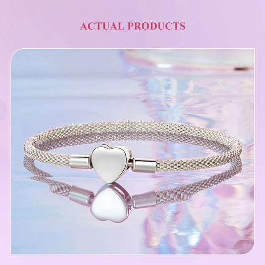 JEW005BR Heart Basic Charm Bracelet 925 Sterling Silver Snake Chain Basic Bracelet 17CM 19CM - Klixstore