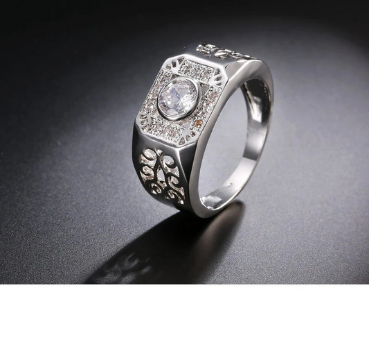 Wide Square Band Ring with Shining CZ Crystal