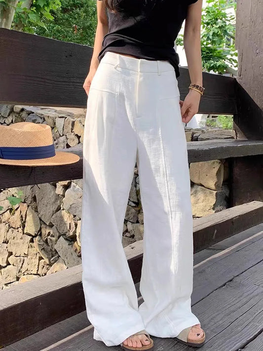 High Waist Wide Leg Linen Pants for Women