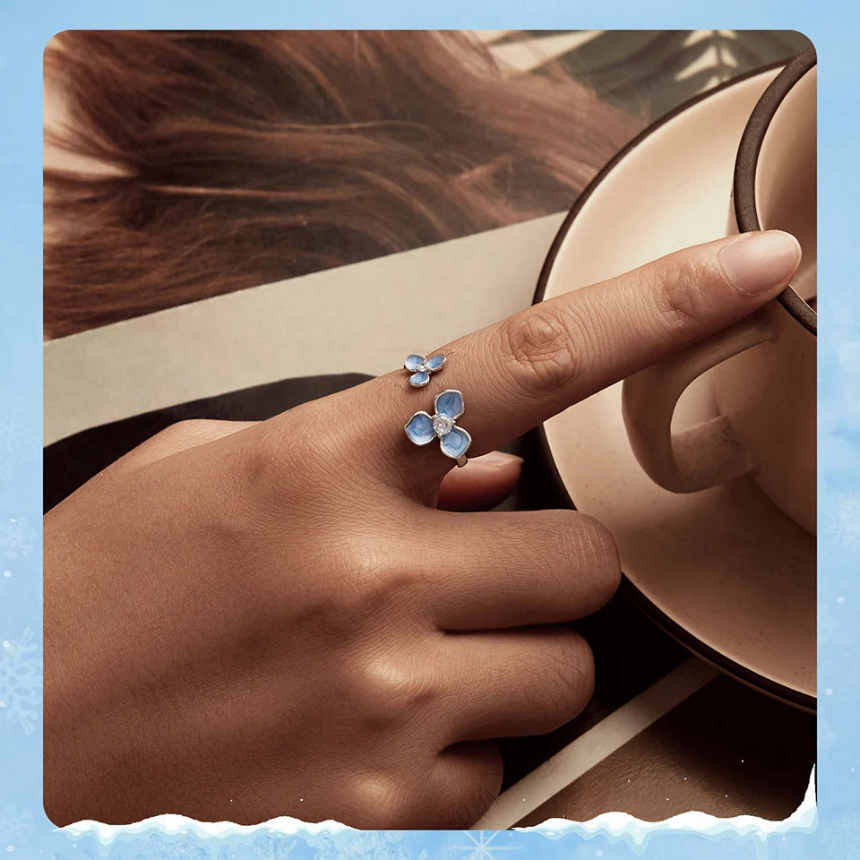 JEW015R 925 Sterling Silver Blue Flower Adjustable Ring - Klixstore