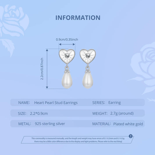 JEW015ER New 925 Sterling Silver Heart Pearl Stud Earrings for Women - Klixstore