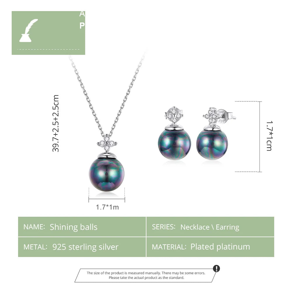 JEW007AX 925 Sterling Silver Elegant Black Pearl Earrings Necklace Shell Pearl Necklace Chain for Women Fine Jewelry Set - Klixstore