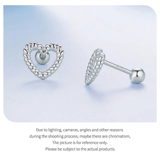 JEW027ER
925 Sterling Silver Vintage Texture Heart Stud Earrings for Women, Hollowed Star Earring - Klixstore