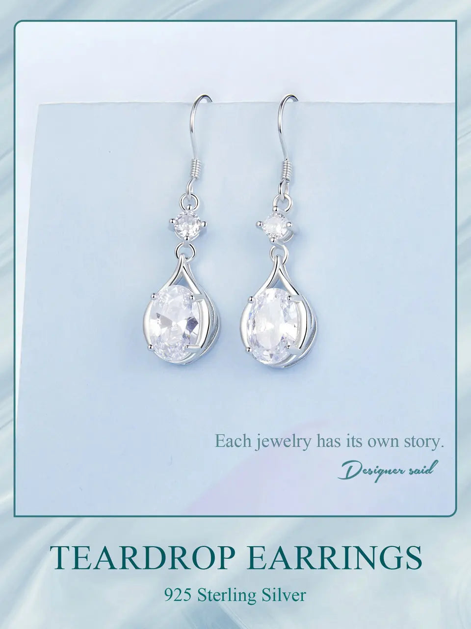 JEW004AX 925 Sterling Silver Teardrop Earrings+Necklace for Women Cubic Zirconia Round - Klixstore