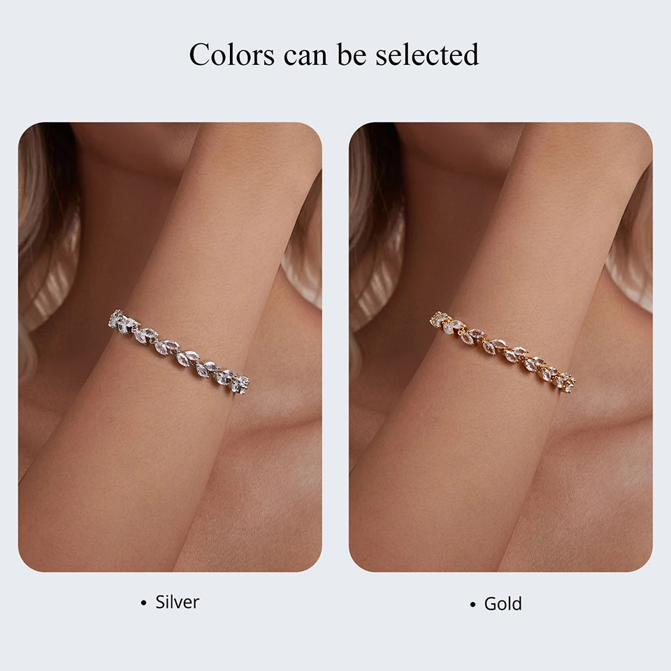 JEW001BR White Gold Plated Sparkling Cubic Zirconia Classic Olive Leaf Bracelet - Klixstore