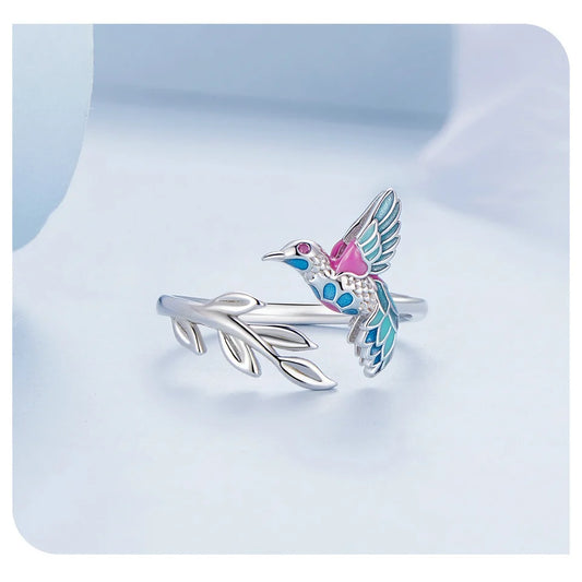 JEW024R 925 Sterling Silver Kingfisher Opening Ring Colorful - Klixstore