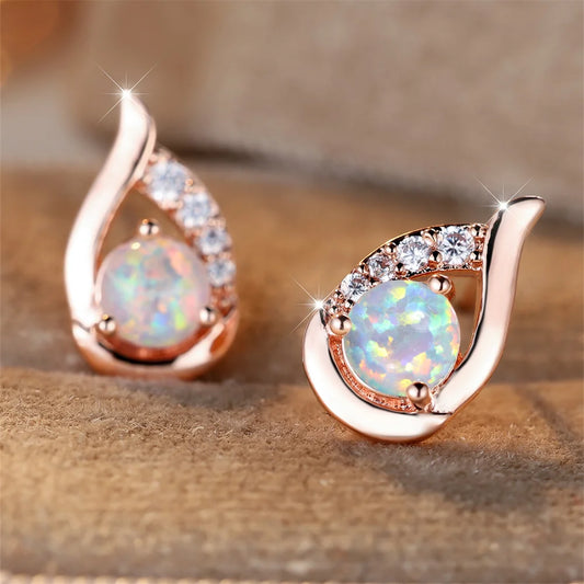 Fire Opal Angel Wings Stud Earrings