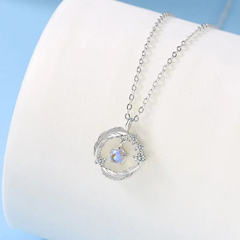 Feather Shape Pendant 925 Sterling Silver Necklace for Women