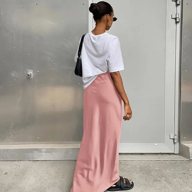 Elegant High Waist Satin Trumpet Skirt 2025