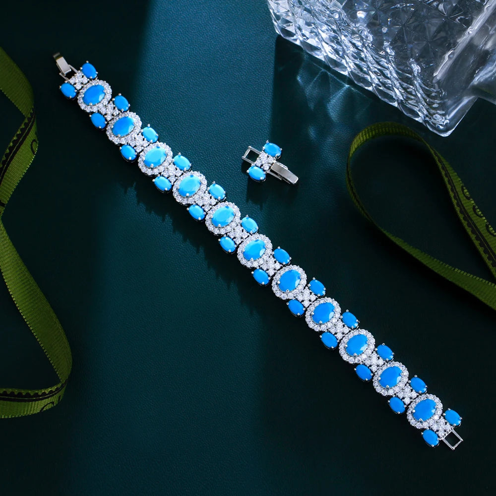 Blue Turquoise CZ Silver Bangle