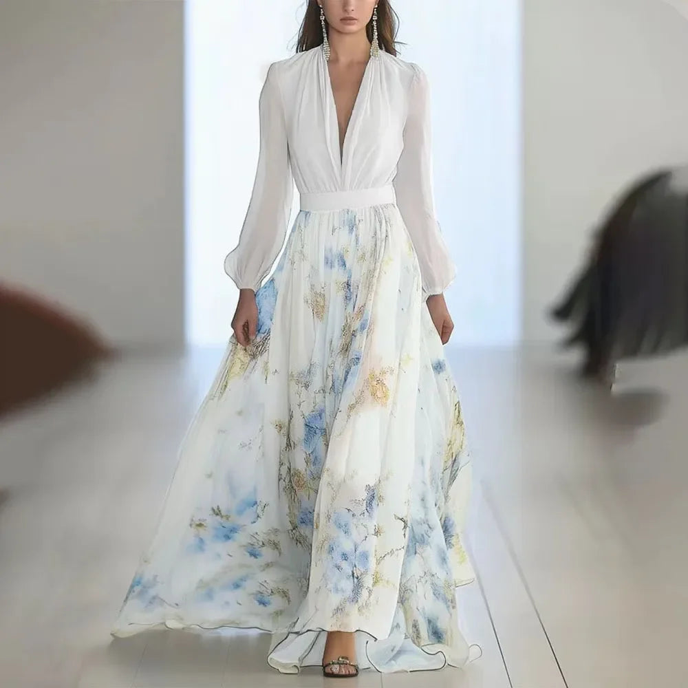 DJ Floral V-Neck Long Sleeve Maxi Dress
